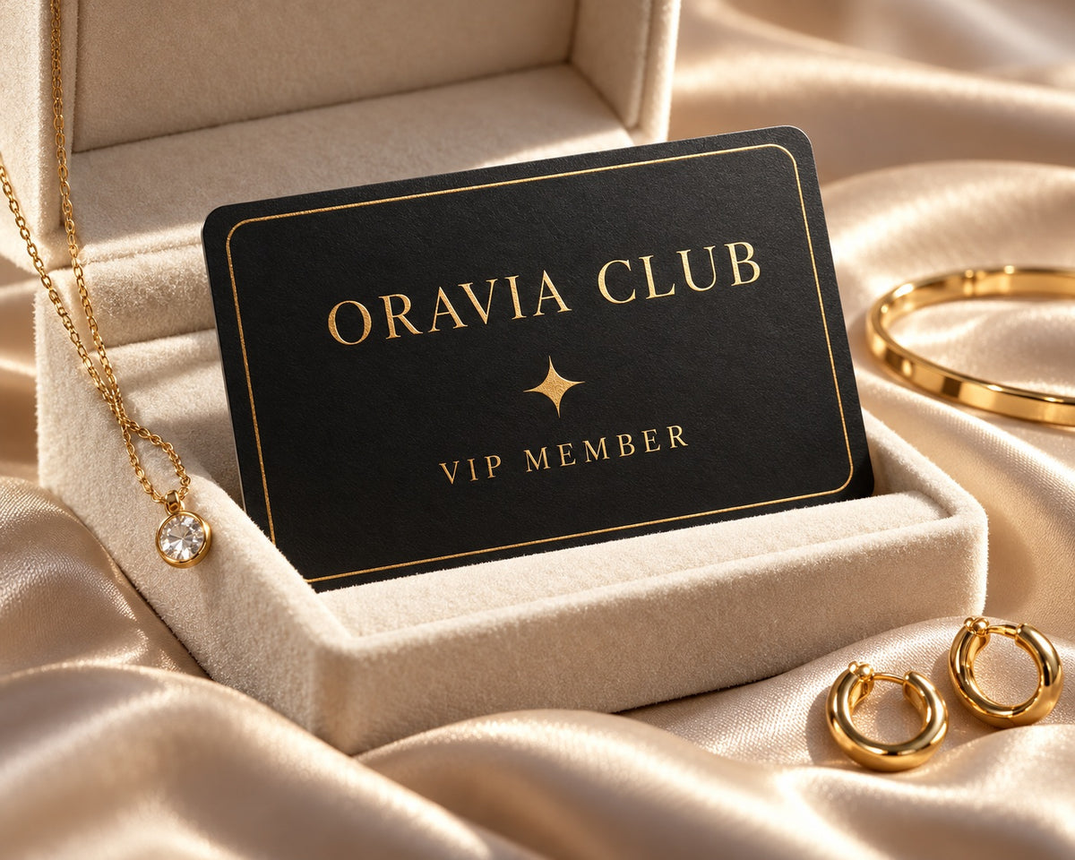 Oravia Club VIP membership card with gold jewelry