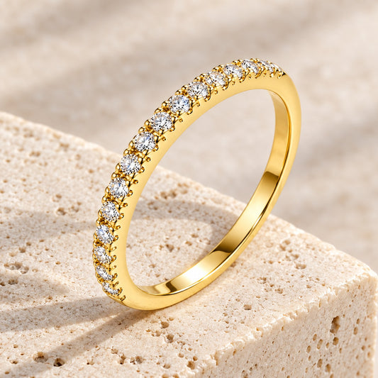 Gold Half Eternity Band Ring 2mm