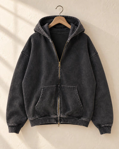 Stone Washed Hoodie in black